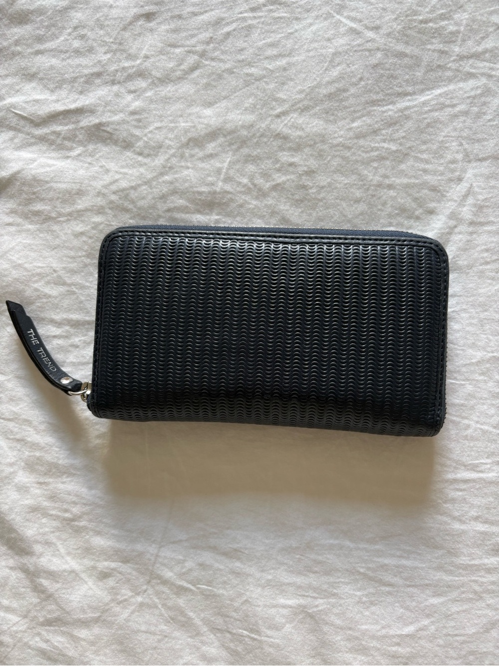 The Trend Navy Blue Textured Zip-Around Leather Wallet